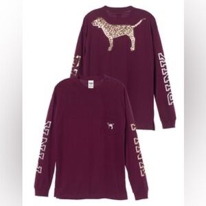 PINK Victorias Secret Maroon Bling Sequin Long Sleeve T-shirt Size XS Women’s